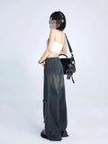 Yipinpay Retro High Waist Oversized Jeans Pants For Women Casual Baggy Y2K Wide Leg Grunge Streetwear Patchwork Denim Trouser