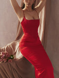 Yipinpay Quality Sexy Midi Dress Women 2023 New Arrivals Red Slip Dress Bodycon Dress Satin Fashion Party Night Black Robes