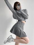 Yipinpay Grey Mini Pleated Skirt Women Korean Style Casual Cute High Waist Patchwork Slim A-line School Skirt for Girls Summer