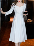 Yipinpay White Long Dress Women Elegant Chic Pearl Spaghetti Strap Prom Dress 2023 Autumn Casual Long Sleeve Evening Party Dress