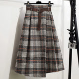 Yipinpay Vintage Designer Long Skirt Women Y2k Knee Length Tartan Plaid Maxi Skirts Casual Fashion Elegant High Waist A-line Skirt