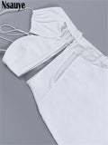 yipinpay Sexy Backless Night Club Fashion Elegant Outfits Mini Dress Women Summer 2023 Hollow Out Sleeveless Ruffles Party Dress 920