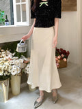 Yipinpay Long Satin Skirt Women Elegant Korean Fashion High Waist Solid Silk A-line Skirt Office Lady Casual Summer Fashion 2023