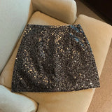 Yipinpay White Mini Buttock Wrapped Pink Sequin Skirt for Women Y2k Jupe Sexy Faldas Vintage Harajuku Sense Design Slim Spring