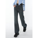 yipinpay Blue High Waist Women Jeans American Fashion Streetwear Wide Leg Jean Female Denim Trouser Straight Baggy Denim Pants