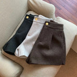 Yipinpay Korean Split Wide Legs Autumn Winter New Black Thickened Woolen Shorts for Women's Casual Short Femme Y2k Shorts