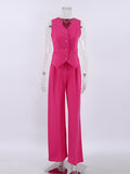 Yipinpay Pink Elegant Blazer 2 Pieces Sets High Waist Wide Leg Pants Suits Button Vest Outfit Office Ladies Women Summer 2023