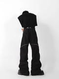 Yipinpay Men's Trousers New Zipper Slit Straight Tube Casual Pants 2023 Stylish Male Wide Leg Pants Fashion Solid Color Casual Style