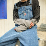 Yipinpay Men Denim Jumpsuit Straight Jeans Hip Hop Big Pocket Wide Leg Cargo Pants Fashion Casual Loose Male's Rompers Trousers