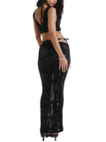 Yipinpay Women's Summer Bikini Cover Ups Outfits Sheer Bandage Knitted Tank Tops and Elastic Low Waist Long Skirt Set Clubwear