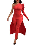 Yipinpay One Shoulder Dip Hem Jumpsuit elegant party jumpsuit for women fall outfits women one piece autumn ladies