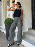 Yipinpay Elegant Khaki Wide Legs Pants Women Pleated All-Match High Waist Baggy Trousers Gray Office Ladies Long Pants 2023