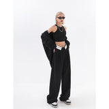 yipinpay Women's Clothing Black Suit Pants Straight Casual Fashion High Waist Baggy Wide Leg Pants Self Cultivation Trouser Ladies Summer