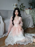 Yipinpay Sleeve Fairy Midi Dress Woman Casual Sweet Korean Fashion Dress Beach Party 2023 Summer French Elegant Solid Dress Chiffon