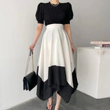 Yipinpay Waist Black White Contrast Temperament Irregular Skirts for Women 2023 Vintage Maxi Faldas Mujer Moda Korean Fashion