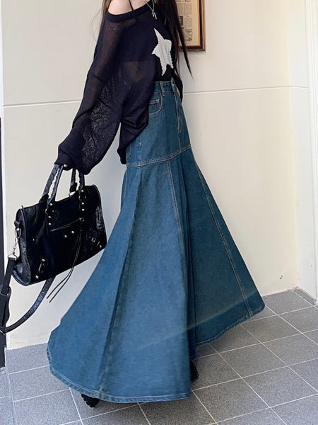 Yipinpay Long High Waist Versatile Fishtail Denim Skirt Woman – yipinpay