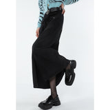 yipinpay Women Black Denim Half Body Skirt Split Fork High Waist Casual Korean Fashion Mid Length Bottoms Baggy Vintage Female Long Skirt