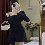 Yipinpay Chic Fashion Elegant Temperament Off Shoulder Dresses Spring 2023 Irregular Slim Button Up Blazer Vestidos Mujer Dress