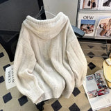 Yipinpay Style Loose Lazy Style Hooded Sweater Women's Autumn and Winter 2023 New Soft Waxy Thick Drawstring Knitted Sweater Top