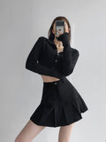 Yipinpay Grey Mini Pleated Skirt Women Korean Style Casual Cute High Waist Patchwork Slim A-line School Skirt for Girls Summer