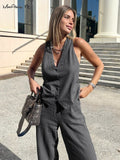 Yipinpay Street Style Women 2-Pieces Pants Suits Gray Vest Tops And Straight Pants Office Outfits Classy Black Pants Suits