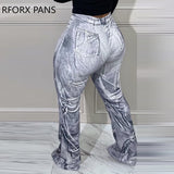 Yipinpay Women Fashion Clothes Do Old Elastic Waist Flare Pants Full Length Pencil Jeans