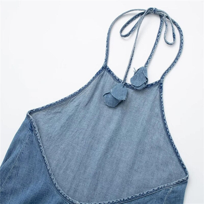 Yipinpay Backless Denim Dress Woman Blue Halter Long Dress Women Off Shoulder Midi Summer Dresses For Women 2023 Holiday Dresses