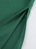 Yipinpay Green Tank Dresses Summer Cotton Linen Sleeveless Straight Split Dress 2023 All-Match Midi Dress Vacation Style Lady