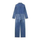 Yipinpay Blue Denim Jumpsuit Women Elegant Long Jumpsuits Woman 2023 Long Sleeve Jean Woman Jumpsuit Straight Leg Summer Overalls