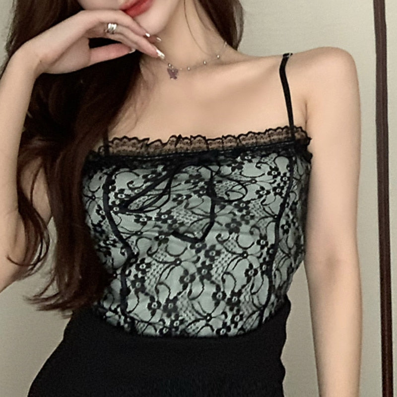 Yipinpay Women Lace Camisole, Square Neck Low Cut Sleeveless Backless Crop Tops Camisole for Summer Spring