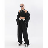 yipinpay Women's Clothing Black Suit Pants Straight Casual Fashion High Waist Baggy Wide Leg Pants Self Cultivation Trouser Ladies Summer