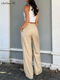 Yipinpay Elegant Khaki Wide Legs Pants Women Pleated All-Match High Waist Baggy Trousers Gray Office Ladies Long Pants 2023