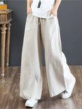 Yipinpay Summer Harem Pant Women's Cotton Linen Pants Casual Loose Trouser Women Cotton Oversize Pockets Wide Leg Flares Pants