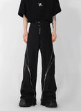 Yipinpay Men's Trousers New Zipper Slit Straight Tube Casual Pants 2023 Stylish Male Wide Leg Pants Fashion Solid Color Casual Style