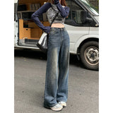 Yipinpay Winter Thick Warm Jeans Straight For Women Baggy Washed Denim Trousers Wide Leg Plus Velvet Flare Pants High Quality