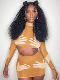 Yipinpay 3D Printed Palm Cropped Long-sleeved Top+Skirt 2 Piece Set Fall Outfits Women Street Fashion Casual Conjuntos De Vestidos