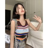yipinpay Shirt For Women Green Sling Stripe Sleeveless Personalized Sexy Trend Fashion Y2K Chic Summer NEW Female Clothing Knit Tops