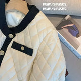 Yipinpay White Rhombic Cotton Jacket Women's Autumn and Winter New Loose Small Short Quilted Jacket