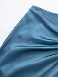 Yipinpay Knot Satin Skirt Women Blue High Waist Midi Skirt Woman Long Skirts For Women Fashion 2023 Chic And Elegant Woman Skirt
