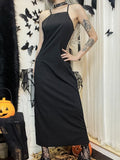 Yipinpay Summer Gothic Sexy Black Cobweb Long Patchwork Dress Spaghetti Straps Elegant Chic Robe Luxury Party Dresses