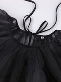 Yipinpay Transparent Organza Blouse Women Party Puff Sleeve Tops Summer See Through Tops Vacation Female Lace-Up Loose Blouse