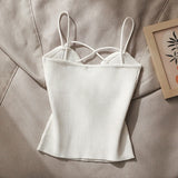 Yipinpay Women's Sexy Knitted Tops Summer Vest French Style Cross-knit Suspender Female White Black Camisole Tank Top Spaghetti Strap