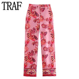 Yipinpay 2023 Women Pants Sets Pink High Waist Pants For Women Vintage Print Woman Trousers Streetwear Casual Summer Women's Pants