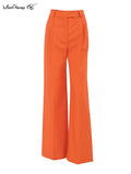 Yipinpay Elegant Orange High Waist Pants Pleated Wide Legs Cotton Linen Trousers Office Ladies 2023 Breathable Pants Summer