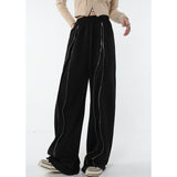 yipinpay Women Black Sweatpants Loose Zipper High Waist Vintage Baggy Pants American Fashion Female Bottoms Straight Wide Leg Trouser
