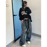 Yipinpay Baggy Femme Jeans Y2K Dark Blue Brown High Waist Streetwear 90S Baggy Trousers Women Pants Straight Wide Leg Pants