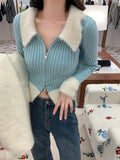 Yipinpay Winter Zipper Design Knitted Sweater Woman Casual Elegant Y2k Crop Tops Office Lady Slim Korean Style Pullover Female Chic