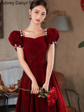 Yipinpay Long Formal Dress Women Chic Sequin Design Puff Sleeve New In Dress Summer Casual Fairycore Wedding Evening Party Dress