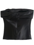 Yipinpay Black Crop Top Women Satin Corset Top Female Off Shoulder Sexy Tops For Women 2023 Pleated Sleeveless Backless Bustier Top