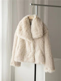 Yipinpay 2023 Faux Fur Coat Women Cropped Fluffy Jacket For Women Beige Winter Women's Cold Coat Long Sleeve Warm Heavy Jackets